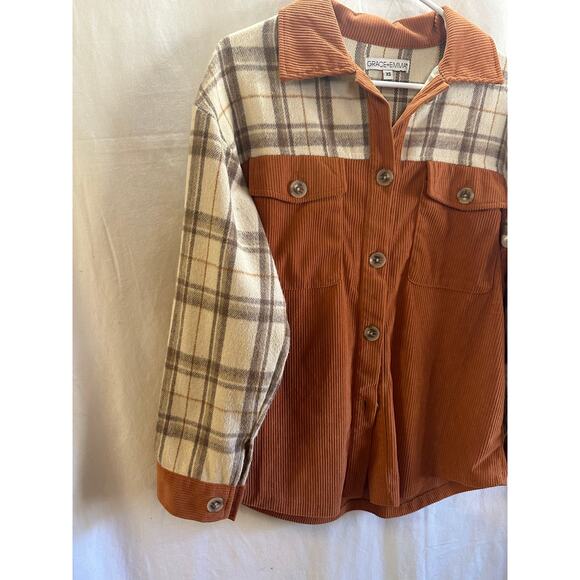 Grace + Emma Corduroy and Plaid Shacket – Size XS (P2P 21”) - Picture 5 of 6